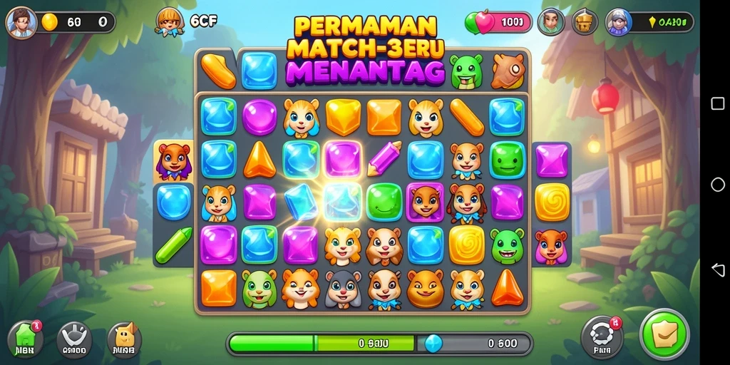 Screenshot menampilkan gameplay seru dalam 6CF permainan Match-3.