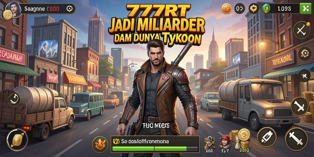 Screenshot gameplay 777RT menampilkan aksi membangun kerajaan bisnis.