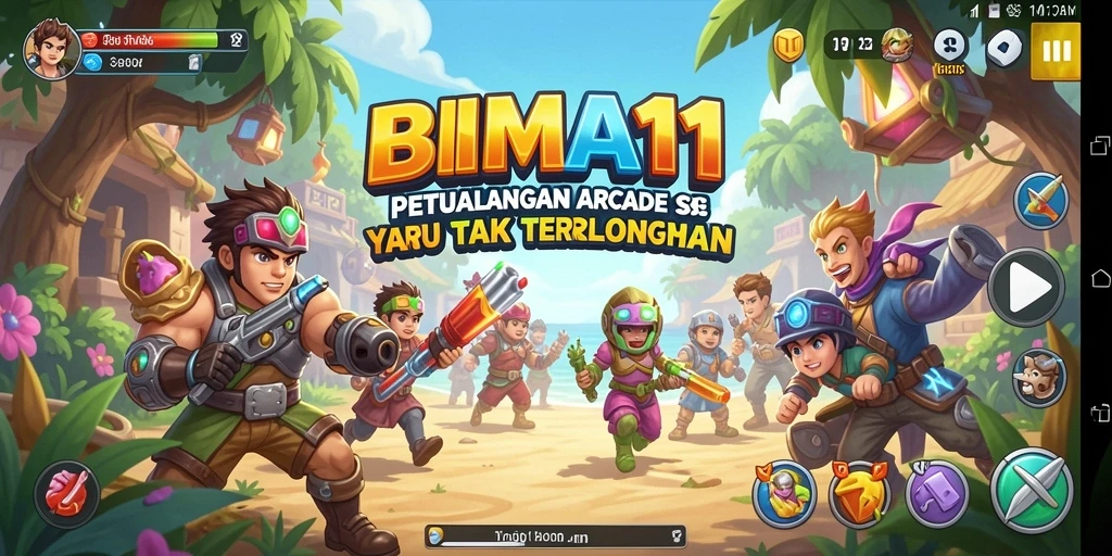 Screenshot gameplay BIMA11 menampilkan aksi penuh warna dan seru.