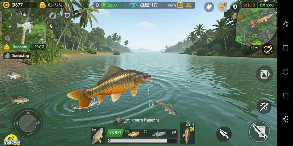 Tampilan gameplay GUS77 dengan pemandangan memancing yang menakjubkan.