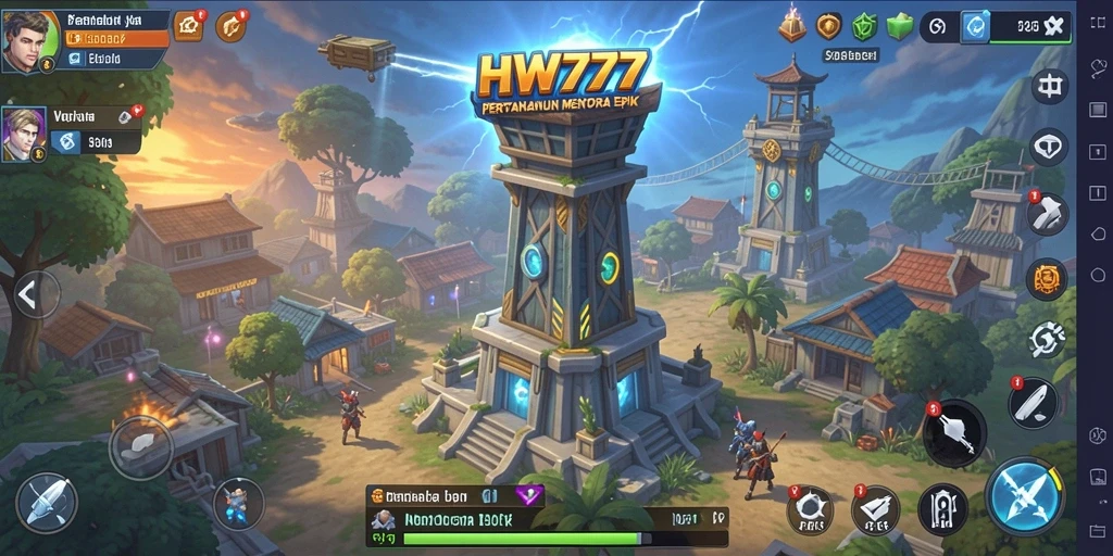 Screenshot HW777 menunjukkan aksi seru gameplay Tower Defense.