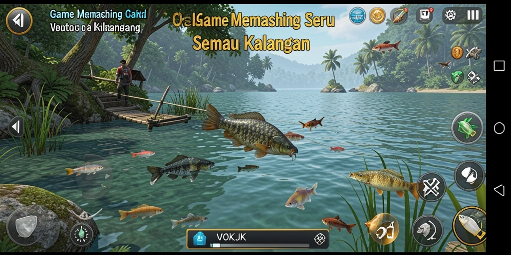 Tampilan gameplay seru dengan memancing di laut yang indah.