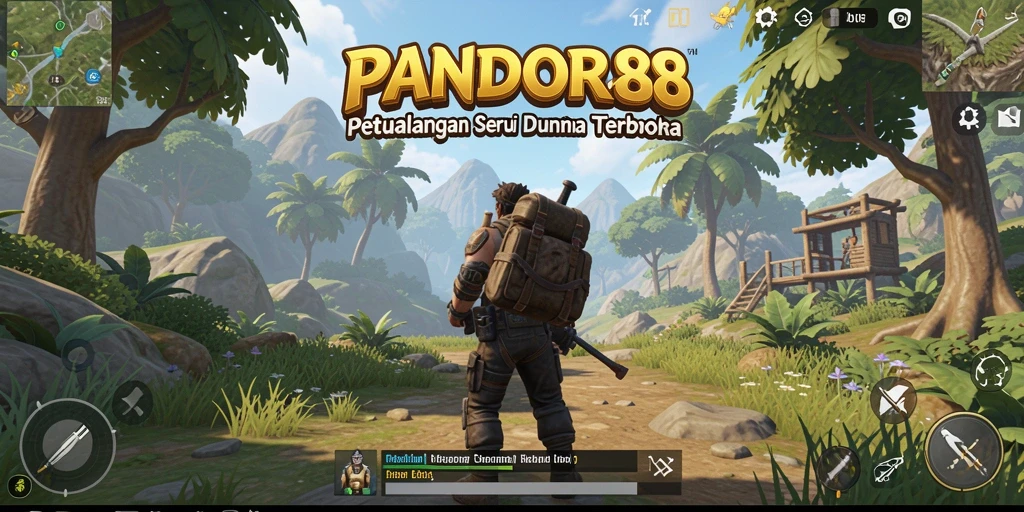 Screenshot gameplay PANDORA88 yang menampilkan eksplorasi dunia terbuka.