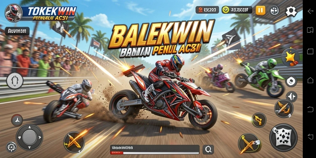 Screenshot gameplay TOKEKWIN menampilkan aksi balap yang mendebarkan.