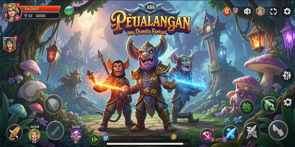 Screenshot utama menunjukkan aksi petualangan seru dalam X88.