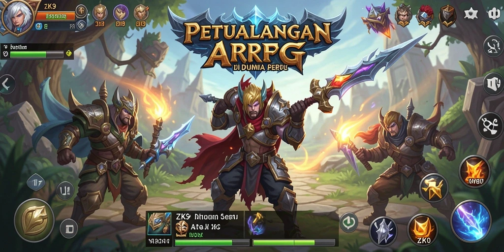 Screenshot utama ZK9 menampilkan aksi pertempuran seru di dunia fantasi.